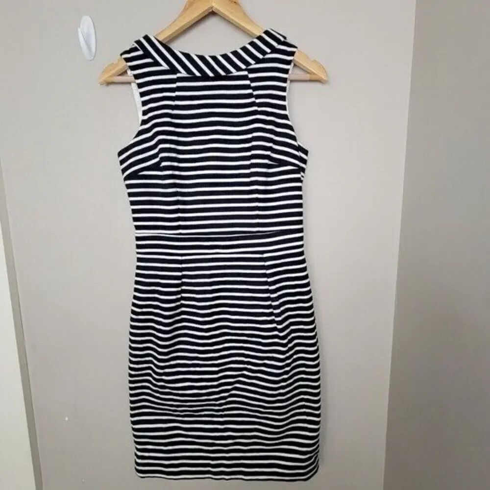 Boden Striped Navy & White Collared Sheath Career Dress 6R